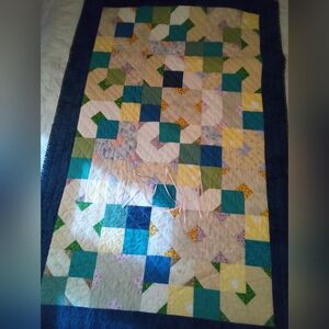 Handmade Patchwork Quilt with Blue Border